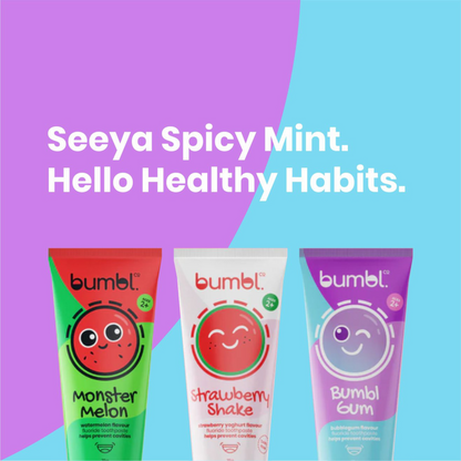 All 3 flavours of bumbl co toothpaste tubes